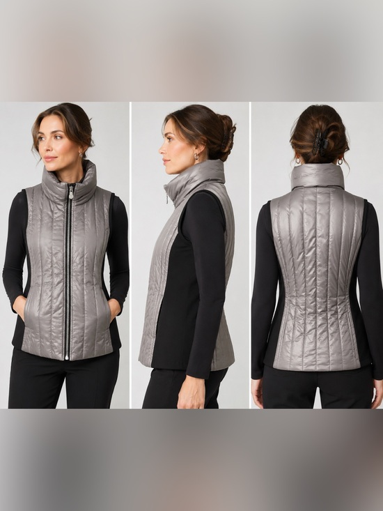 Zenergy by Chico's Jackets & Blazers - Zenergy by Chico’s Quilted Puffer Vest Size 0 Silver Gray Black Full Zip